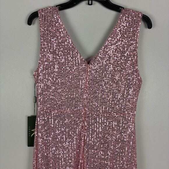 Women’s Pink Evening Dress Ball Gown XL Sequins Stretch Tulle Party Prom NYE - Picture 10 of 14